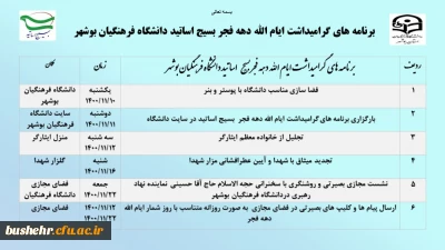 ویژه برنامه های گرامیداشت ایام الله دهه فجر بسیج اساتید دانشگاه فرهنگیان بوشهر      