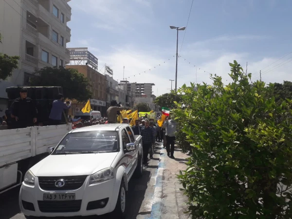 با حضور پرشور مجموعه دانشگاه فرهنگیان استان بوشهر؛راهپیمایی روز قدس در بوشهر برگزار شد                 12